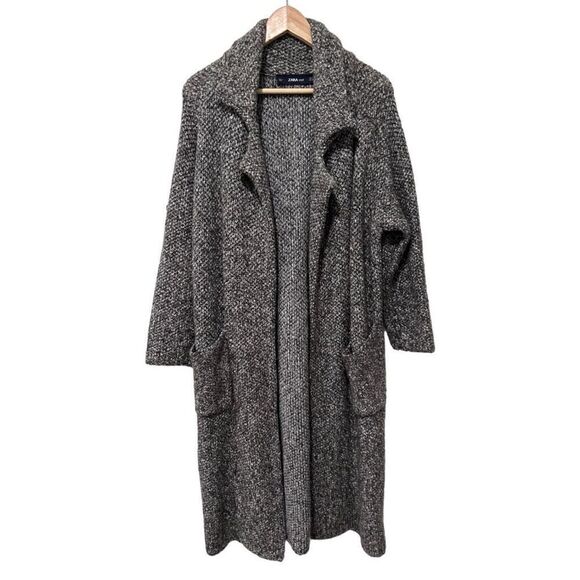 Zara Knit Black White Open Front Duster Cardigan size s Oversized Chunky Knit - Picture 1 of 10